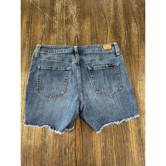 Seven7 Denim Shorts Size 8 Medium Wash Cutoff Raw Hem Stretch Jean Shorts - Picture 4 of 7